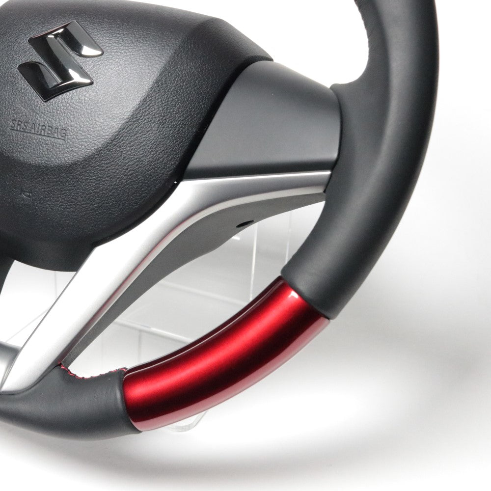 REAL ORIGINAL SERIES SOFT D SHAPE PEARL RED RED X BLACK EURO STITCH STEERING WHEEL FOR SUZUKI SPACIA MK53S  SZC-RDW-RD