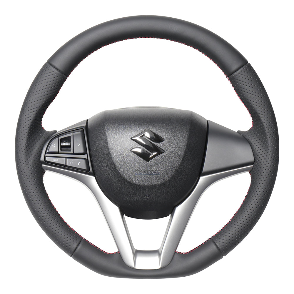 REAL ORIGINAL SERIES SOFT D SHAPE ALL LEATHER RED X BLACK EURO STITCH STEERING WHEEL FOR SUZUKI CROSBY MN71S  SZC-LPB-RD