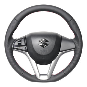 REAL ORIGINAL SERIES SOFT D SHAPE ALL LEATHER RED X BLACK EURO STITCH STEERING WHEEL FOR SUZUKI CROSBY MN71S  SZC-LPB-RD