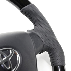 REAL ORIGINAL SERIES SOFT D SHAPE BLACK WOOD BLACK STITCH STEERING WHEEL FOR DAIHATSU MIRA ES LA350S LA360S  DIA-BKW-BK