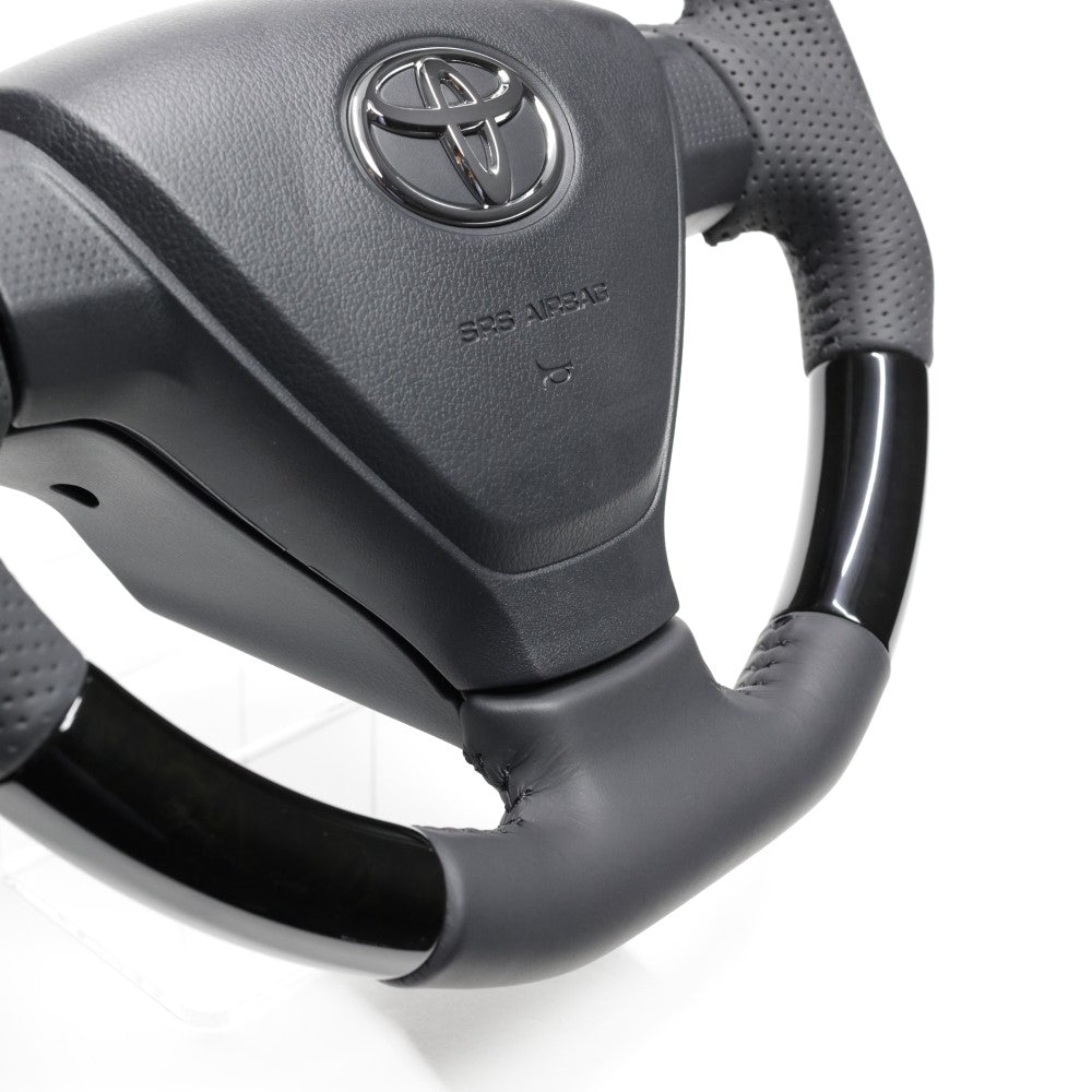 REAL ORIGINAL SERIES SOFT D SHAPE BLACK WOOD BLACK STITCH STEERING WHEEL FOR DAIHATSU MIRA ES LA350S LA360S  DIA-BKW-BK