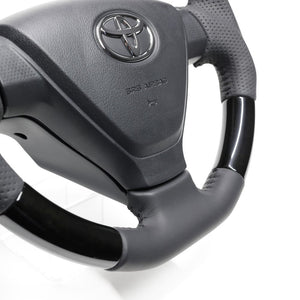 REAL ORIGINAL SERIES SOFT D SHAPE BLACK WOOD BLACK STITCH STEERING WHEEL FOR DAIHATSU MIRA ES LA350S LA360S  DIA-BKW-BK