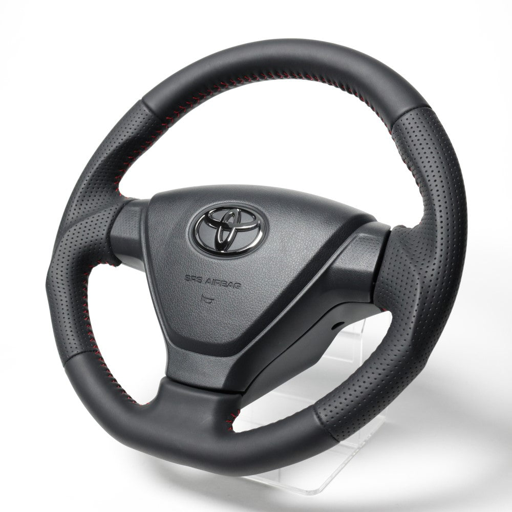 REAL ORIGINAL SERIES SOFT D SHAPE ALL LEATHER RED STITCH STEERING WHEEL FOR DAIHATSU MIRA ES LA350S LA360S  DIA-LPB-RD