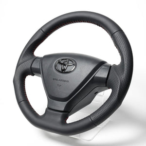 REAL ORIGINAL SERIES SOFT D SHAPE ALL LEATHER RED STITCH STEERING WHEEL FOR DAIHATSU MIRA ES LA350S LA360S  DIA-LPB-RD