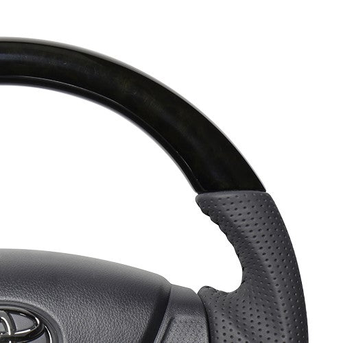REAL ORIGINAL SERIES SOFT D SHAPE BLACK WOOD BLACK STITCH STEERING WHEEL FOR DAIHATSU MIRA ES LA350S LA360S  DIA-BKW-BK