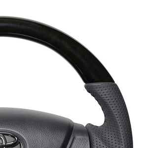 REAL ORIGINAL SERIES SOFT D SHAPE BLACK WOOD BLACK STITCH STEERING WHEEL FOR DAIHATSU MIRA ES LA350S LA360S  DIA-BKW-BK