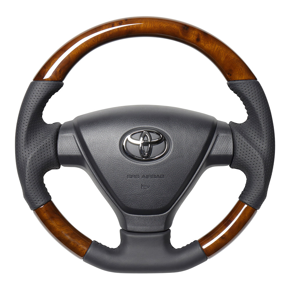 REAL ORIGINAL SERIES SOFT D SHAPE 42 BROWN WOOD BLACK STITCH STEERING WHEEL FOR DAIHATSU MIRA ES LA350S LA360S  DIA-42BRW-BK