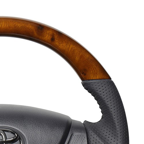 REAL ORIGINAL SERIES SOFT D SHAPE 42 BROWN WOOD BLACK STITCH STEERING WHEEL FOR DAIHATSU MIRA ES LA350S LA360S  DIA-42BRW-BK