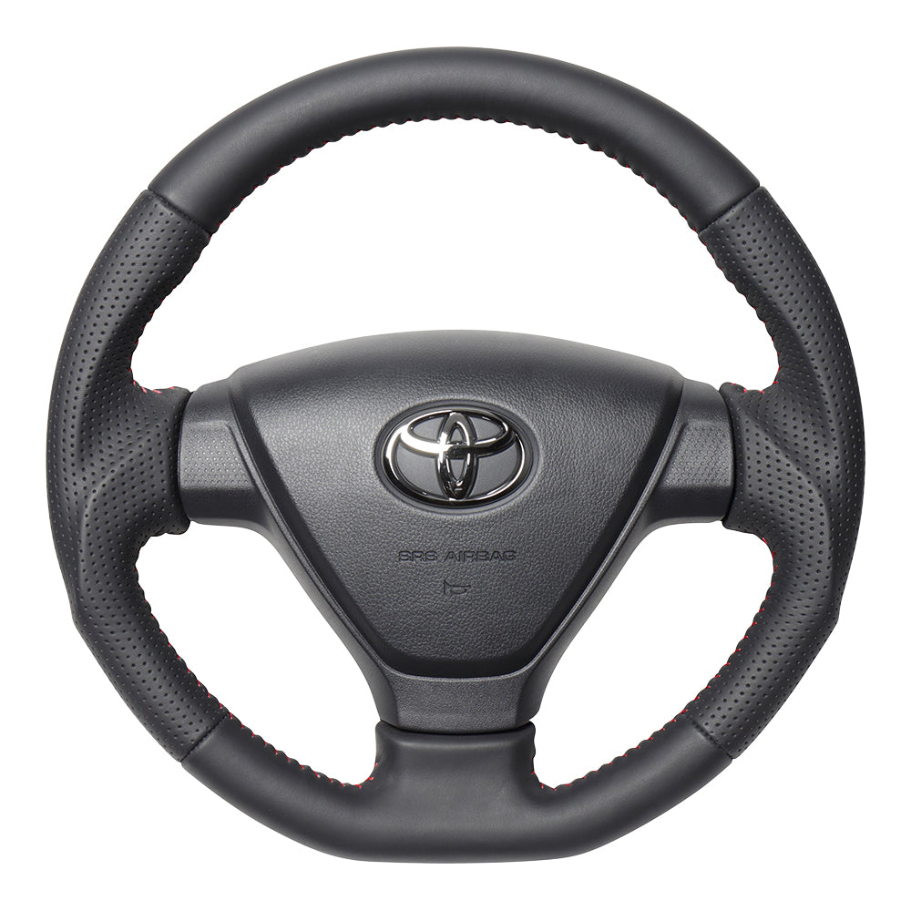 REAL ORIGINAL SERIES SOFT D SHAPE ALL LEATHER RED STITCH STEERING WHEEL FOR DAIHATSU MIRA ES LA350S LA360S  DIA-LPB-RD