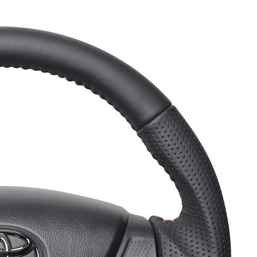 REAL ORIGINAL SERIES SOFT D SHAPE ALL LEATHER RED STITCH STEERING WHEEL FOR DAIHATSU MIRA ES LA350S LA360S  DIA-LPB-RD