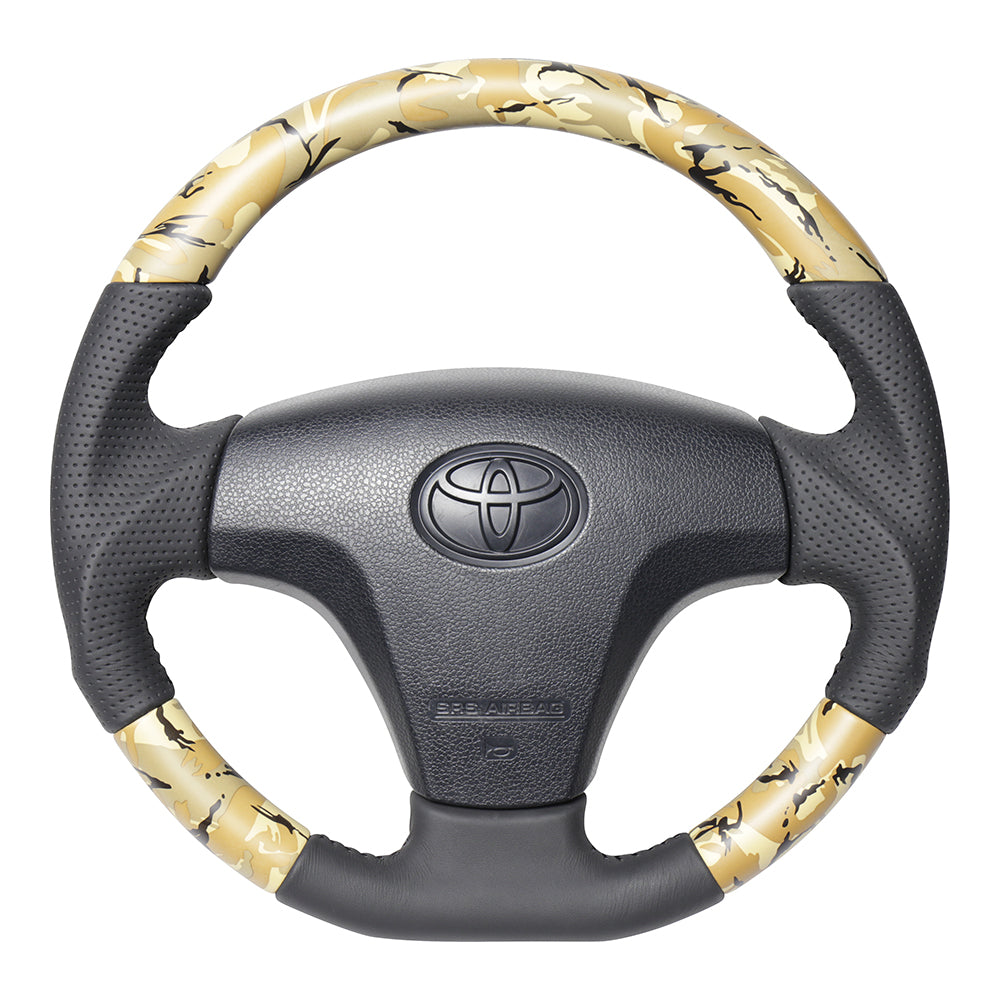 REAL ORIGINAL SERIES SOFT D SHAPE BEIGE CAMOUFLAGE PRINT BLACK STITCH STEERING WHEEL FOR SUBARU SAMBAR TRUCK S500J: ZENKI S510J: ZENKI TYB-BGT-BK