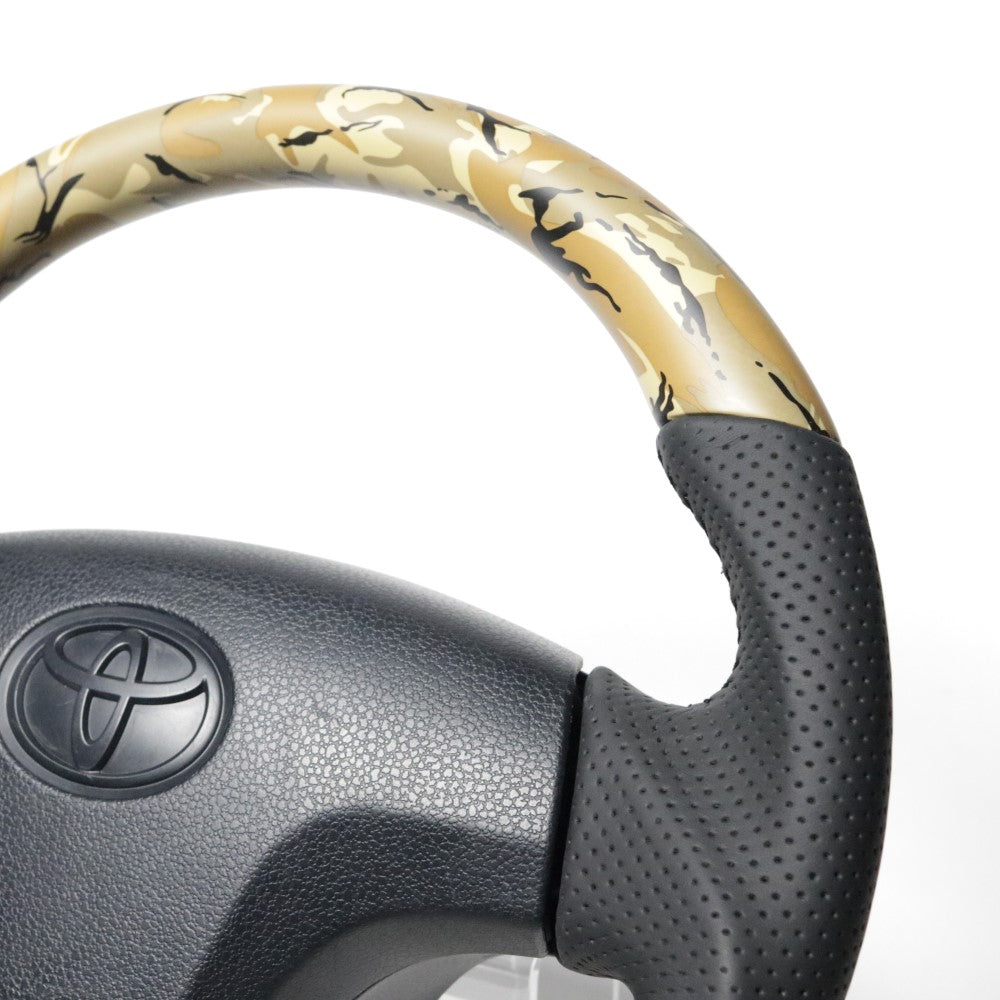 REAL ORIGINAL SERIES SOFT D SHAPE BEIGE CAMOUFLAGE PRINT BLACK STITCH STEERING WHEEL FOR DAIHATSU MOVE LA100S TYB-BGT-BK