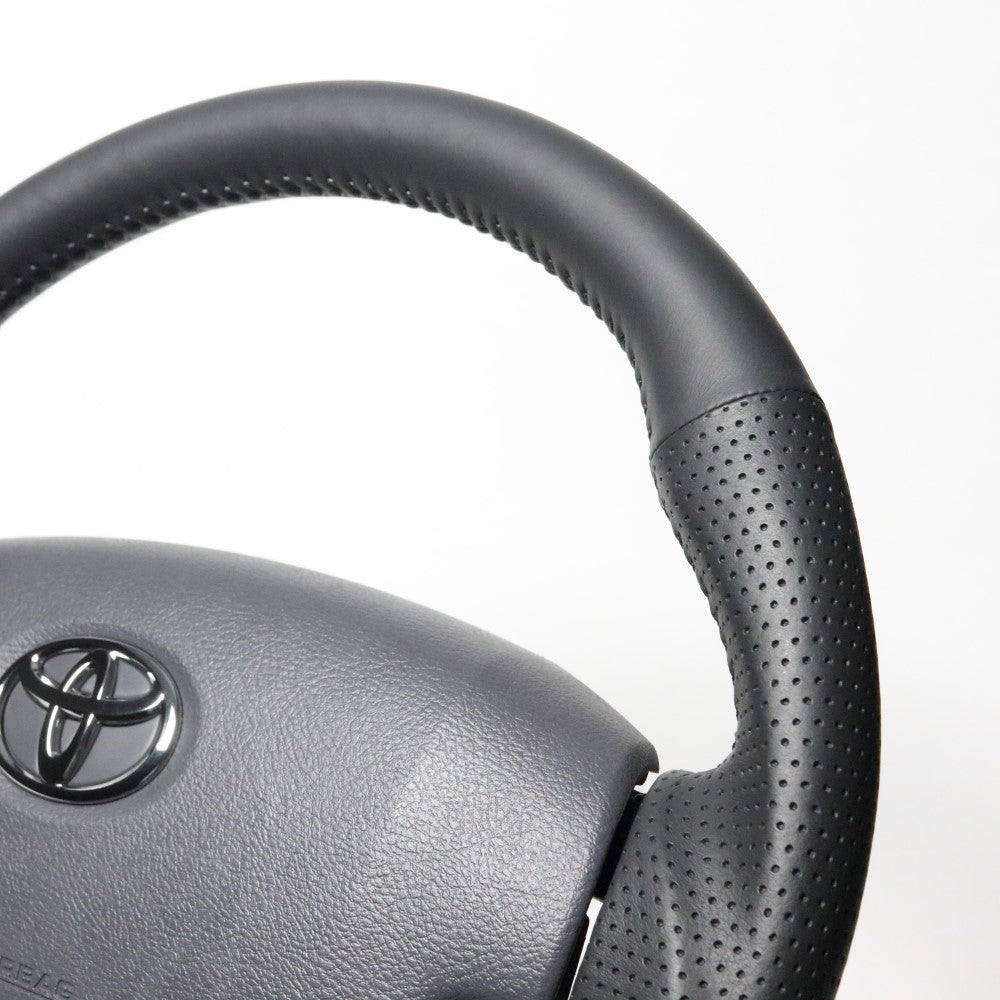 REAL PREMIUM SERIES ROUND SHAPE ALL LEATHER GRAY STITCH STEERING WHEEL FOR TOYOTA LAND CRUISER 70  H204P-LPB-70