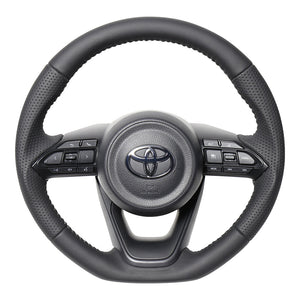 REAL ORIGINAL SERIES D SHAPE ALL LEATHER SILVER STITCH STEERING WHEEL FOR TOYOTA AQUA GR SPORT MXPK11  TYJ-LPB-SL