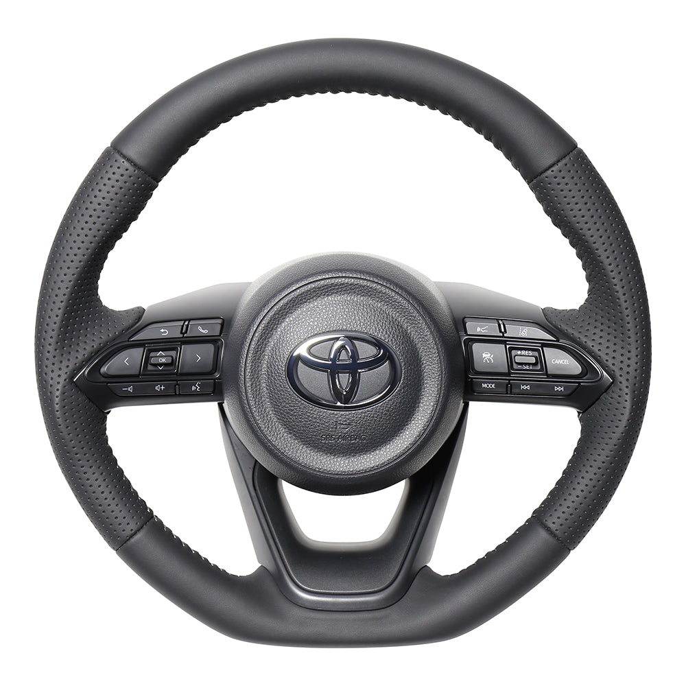 REAL ORIGINAL SERIES D SHAPE ALL LEATHER SILVER STITCH STEERING WHEEL FOR TOYOTA YARIS CROSS MXPJ10 MXPB10 TYJ-LPB-SL