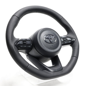REAL ORIGINAL SERIES D SHAPE ALL LEATHER SILVER STITCH STEERING WHEEL FOR TOYOTA AQUA GR SPORT MXPK11  TYJ-LPB-SL
