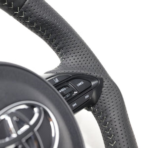 REAL ORIGINAL SERIES D SHAPE ALL LEATHER SILVER STITCH STEERING WHEEL FOR TOYOTA YARIS CROSS MXPJ10 MXPB10 TYJ-LPB-SL
