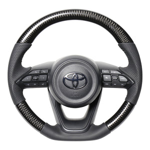 REAL ORIGINAL SERIES D SHAPE BLACK CARBON BLACK STITCH STEERING WHEEL FOR TOYOTA AQUA MXPK10  TYJ-BKC