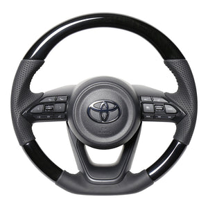 REAL ORIGINAL SERIES D SHAPE 38B BLACK WOOD BLACK STITCH STEERING WHEEL FOR TOYOTA AQUA GR SPORT MXPK11  TYJ-38BBKW