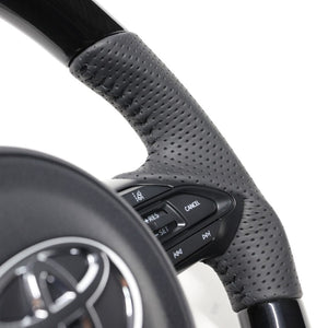 REAL ORIGINAL SERIES D SHAPE 38B BLACK WOOD BLACK STITCH STEERING WHEEL FOR TOYOTA AQUA GR SPORT MXPK11  TYJ-38BBKW