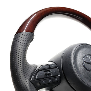 REAL ORIGINAL SERIES D SHAPE 56 BROWN WOOD BLACK STITCH STEERING WHEEL FOR TOYOTA YARIS CROSS MXPJ10 MXPB10 TYJ-56BRW