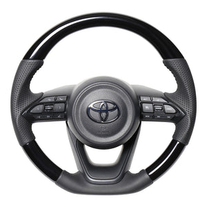 REAL ORIGINAL SERIES D SHAPE PIANO BLACK BLACK STITCH STEERING WHEEL FOR TOYOTA AQUA GR SPORT MXPK11  TYJ-PBW