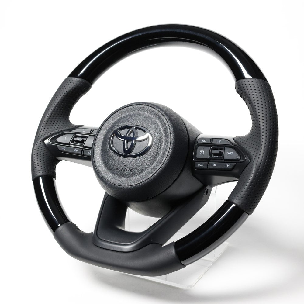 REAL ORIGINAL SERIES D SHAPE PIANO BLACK BLACK STITCH STEERING WHEEL FOR TOYOTA YARIS CROSS MXPJ10 MXPB10 TYJ-PBW