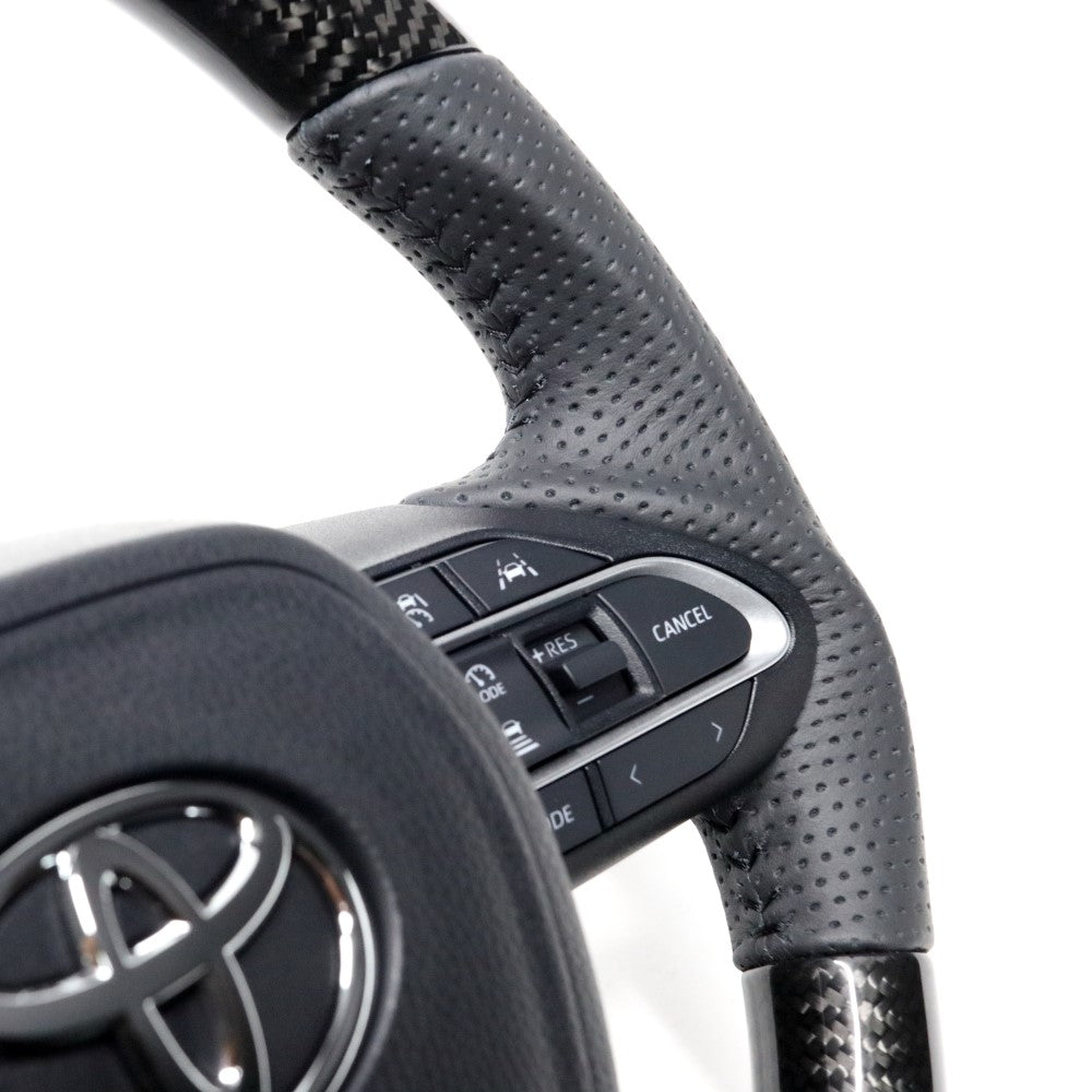 REAL ORIGINAL SERIES D SHAPE BLACK CARBON BLACK STITCH STEERING WHEEL FOR SUZUKI RANDY 90  TYK-BKC