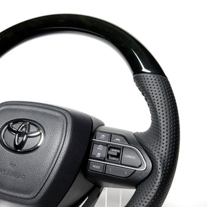 REAL ORIGINAL SERIES D SHAPE BLACK WOOD BLACK STITCH STEERING WHEEL FOR SUZUKI RANDY 90  TYK-BKW