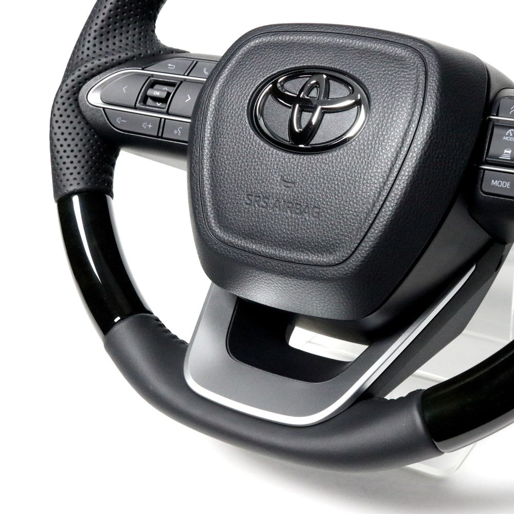 REAL ORIGINAL SERIES D SHAPE BLACK WOOD BLACK STITCH STEERING WHEEL FOR SUZUKI RANDY 90  TYK-BKW