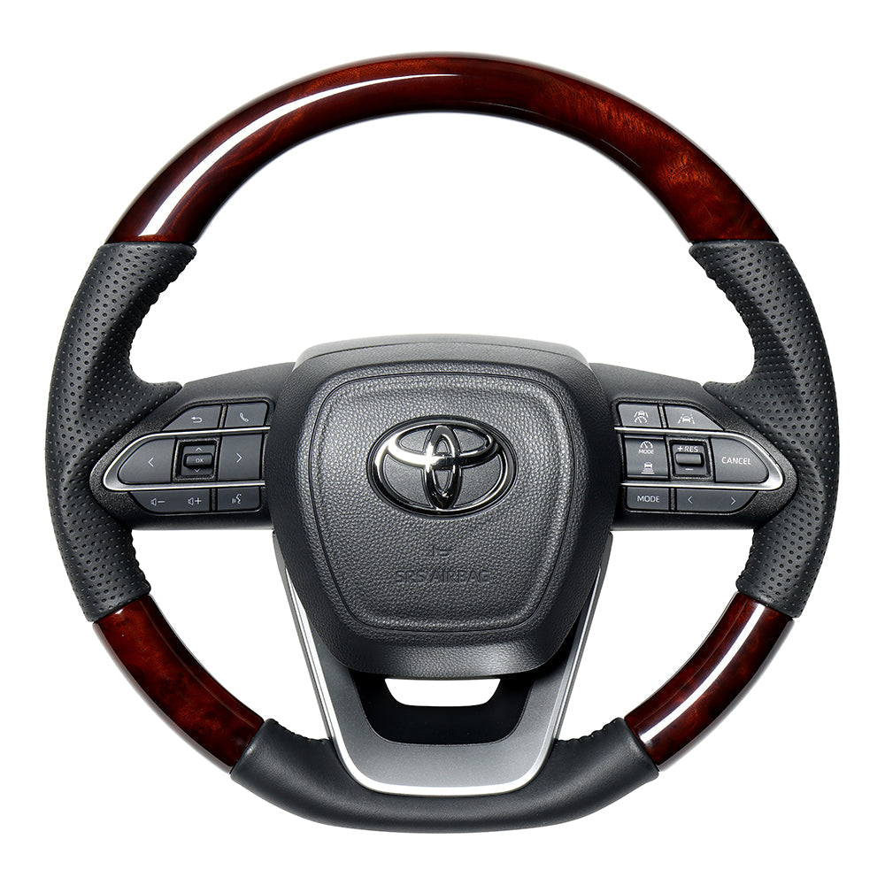 REAL ORIGINAL SERIES D SHAPE BROWN WOOD BLACK STITCH STEERING WHEEL FOR SUZUKI RANDY 90  TYK-BRW