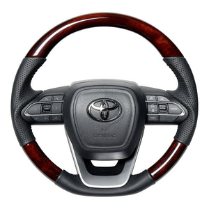 REAL ORIGINAL SERIES D SHAPE BROWN WOOD BLACK STITCH STEERING WHEEL FOR SUZUKI RANDY 90  TYK-BRW