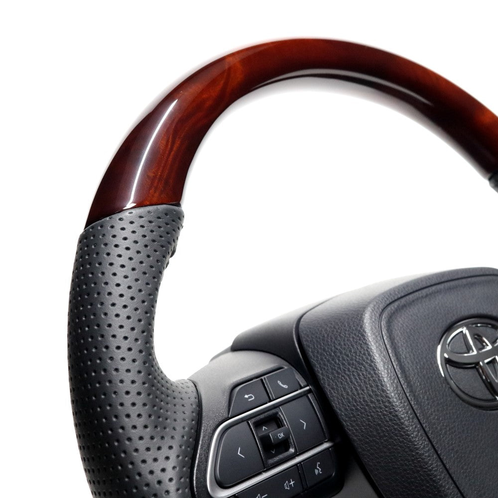 REAL ORIGINAL SERIES D SHAPE BROWN WOOD BLACK STITCH STEERING WHEEL FOR SUZUKI RANDY 90  TYK-BRW