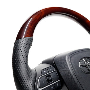 REAL ORIGINAL SERIES D SHAPE BROWN WOOD BLACK STITCH STEERING WHEEL FOR SUZUKI RANDY 90  TYK-BRW