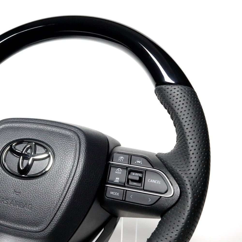 REAL ORIGINAL SERIES D SHAPE PIANO BLACK BLACK STITCH STEERING WHEEL FOR SUZUKI RANDY 90  TYK-PBW