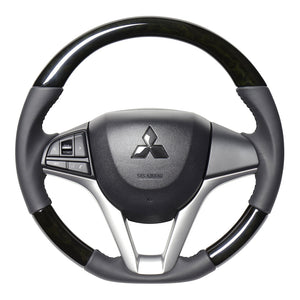 REAL ORIGINAL SERIES SOFT D SHAPE BLACK WOOD BLACK STITCH STEERING WHEEL FOR MAZDA FLARE MJ55S  SZC-BKW-BK