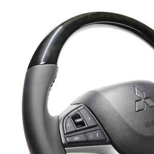 REAL ORIGINAL SERIES SOFT D SHAPE BLACK WOOD BLACK STITCH STEERING WHEEL FOR MAZDA FLARE MJ55S  SZC-BKW-BK