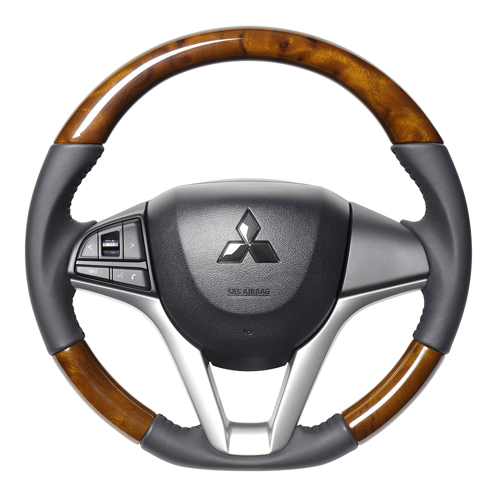 REAL ORIGINAL SERIES SOFT D SHAPE 42 BROWN WOOD BLACK STITCH STEERING WHEEL FOR MAZDA FLARE WAGON MM53S  SZC-42BRW-BK