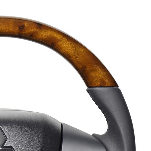 REAL ORIGINAL SERIES SOFT D SHAPE 42 BROWN WOOD BLACK STITCH STEERING WHEEL FOR MAZDA FLARE WAGON MM53S  SZC-42BRW-BK