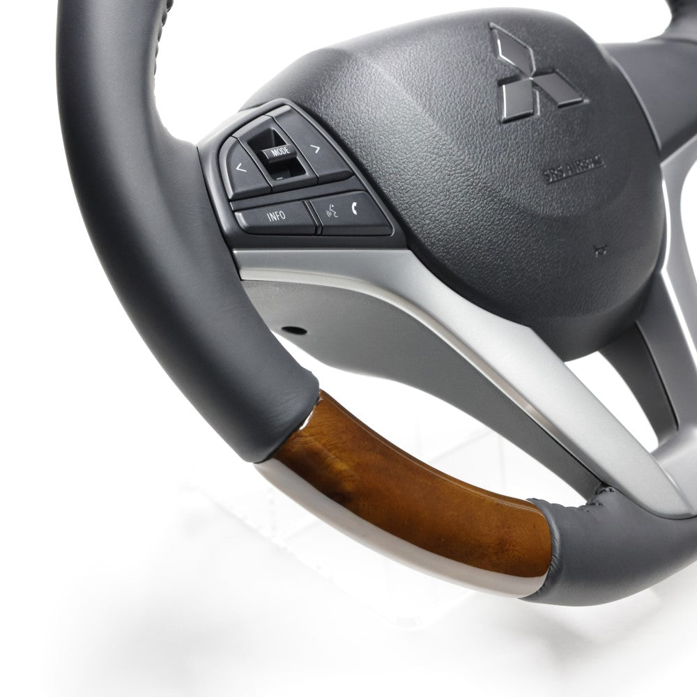 REAL ORIGINAL SERIES SOFT D SHAPE 42 BROWN WOOD BLACK STITCH STEERING WHEEL FOR MAZDA FLARE WAGON MM53S  SZC-42BRW-BK