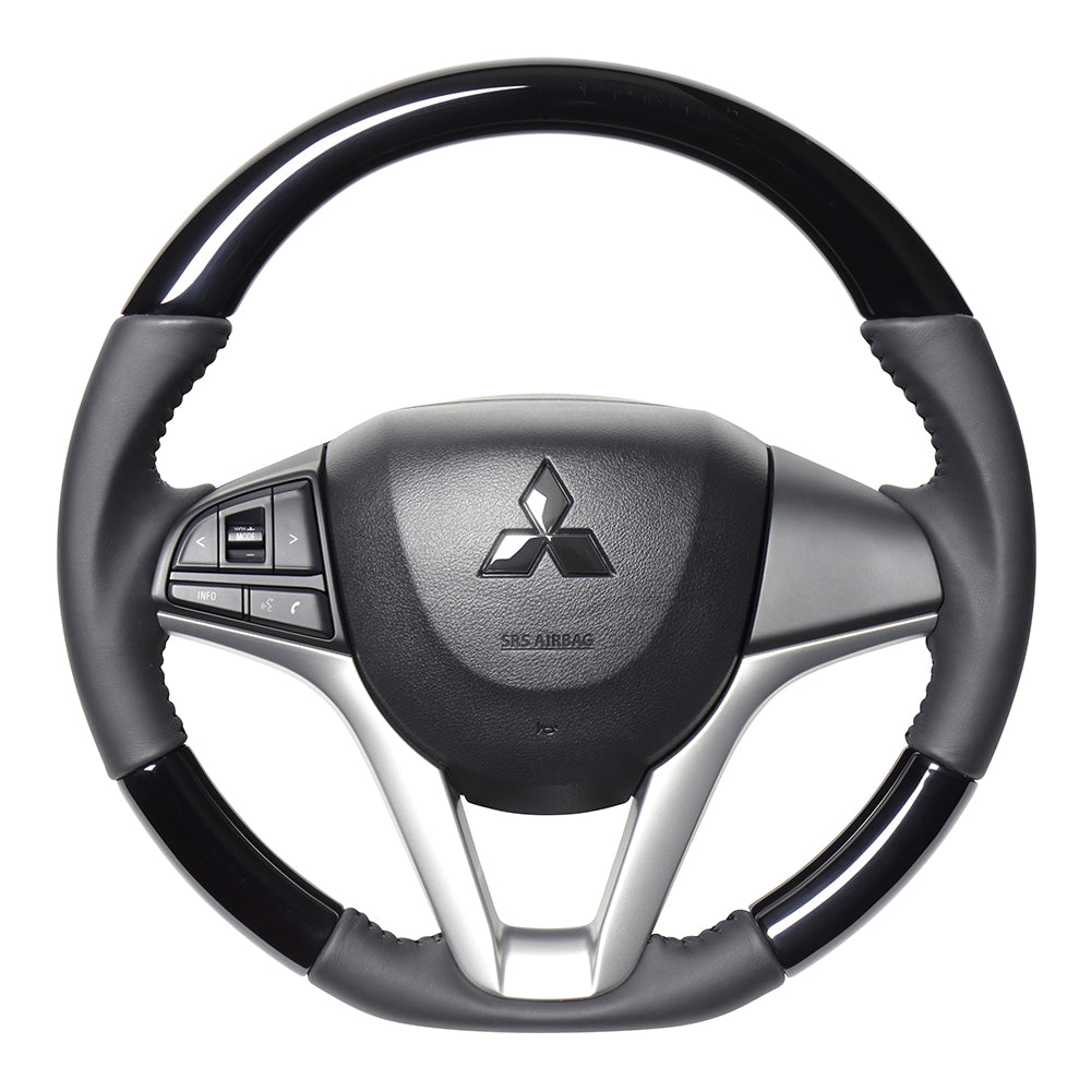 REAL ORIGINAL SERIES SOFT D SHAPE PIANO BLACK BLACK STITCH STEERING WHEEL FOR MAZDA FLARE WAGON MM53S  SZC-PBW-BK