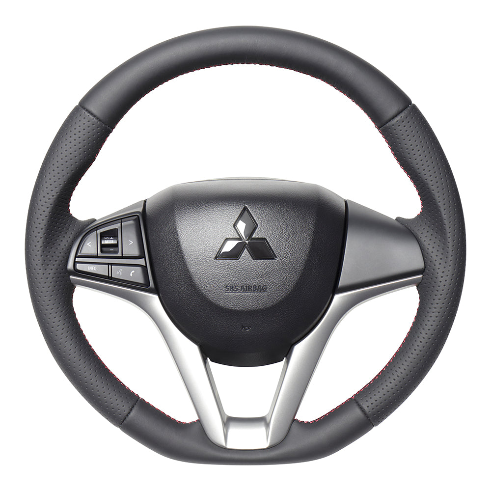 REAL ORIGINAL SERIES SOFT D SHAPE ALL LEATHER RED X BLACK EURO STITCH STEERING WHEEL FOR MAZDA FLARE WAGON MM53S  SZC-LPB-RD