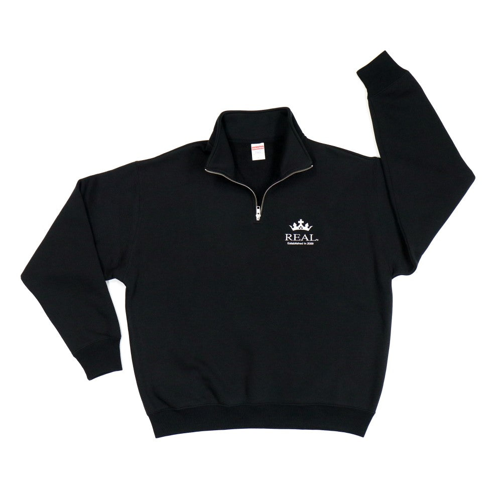 REAL HALF ZIP SWEATSHIRT BLACK L SIZE REAL-HZP-BK-L