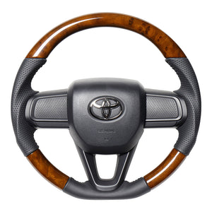REAL ORIGINAL SERIES SOFT D SHAPE 42 BROWN WOOD BLACK STITCH STEERING WHEEL FOR DAIHATSU TANTO FAN CROSS LA650S LA660S  DIB-42BRW-BK