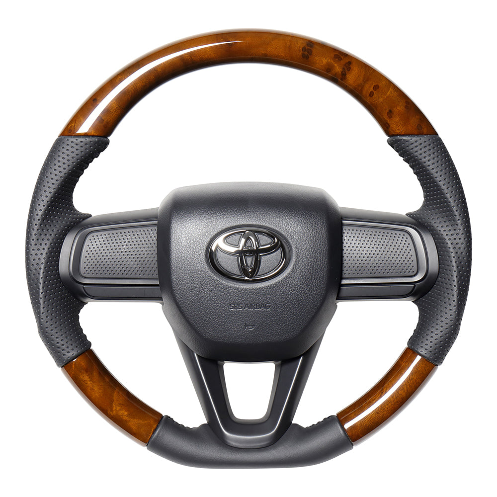REAL ORIGINAL SERIES SOFT D SHAPE 42 BROWN WOOD BLACK STITCH STEERING WHEEL FOR DAIHATSU MOVE CANVAS LA850S LA860S  DIB-42BRW-BK