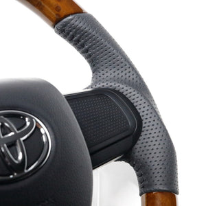 REAL ORIGINAL SERIES SOFT D SHAPE 42 BROWN WOOD BLACK STITCH STEERING WHEEL FOR TOYOTA PIXIS TRUCK S500U: KOUKI 510U: KOUKI  DIB-42BRW-BK