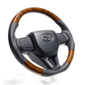 REAL ORIGINAL SERIES SOFT D SHAPE 42 BROWN WOOD BLACK STITCH STEERING WHEEL FOR DAIHATSU TANTO FAN CROSS LA650S LA660S  DIB-42BRW-BK