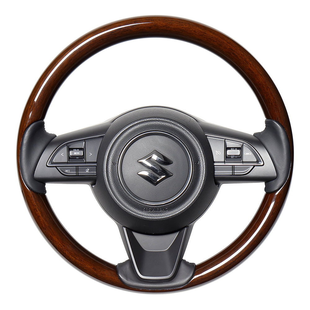 REAL ORIGINAL SERIES ALL WOOD ROUND SHAPE 16 DARK BROWN WOOD BLACK EURO STITCH STEERING WHEEL FOR SUZUKI JIMNY SIERRA JB74W  SZBW-BRW-BK