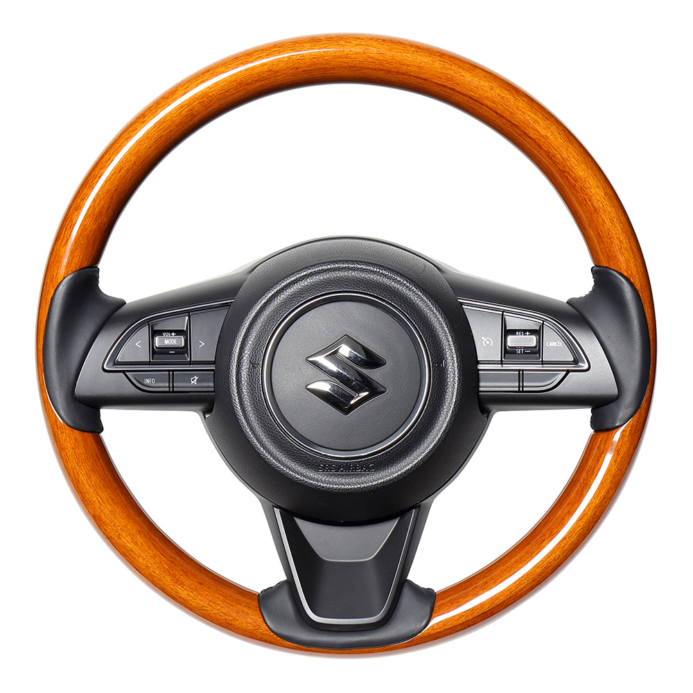 REAL ORIGINAL SERIES ALL WOOD ROUND SHAPE 05 LIGHT BROWN WOOD BLACK EURO STITCH STEERING WHEEL FOR SUZUKI JIMNY JB64W  SZBW-LBW-BK
