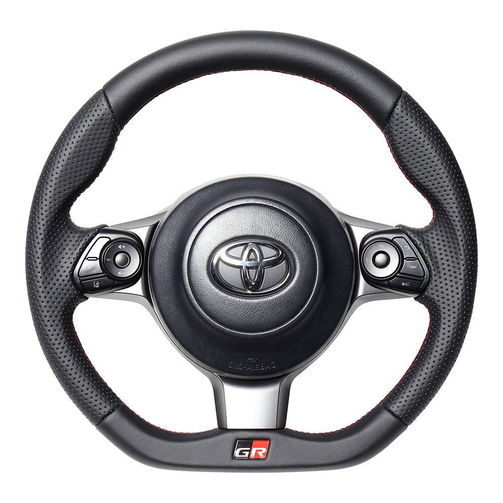 REAL ORIGINAL SERIES EMBLEM TYPE D SHAPE ALL LEATHER RED X BLACK EURO STITCH STEERING WHEEL FOR TOYOTA PRIUS Α GR SPORT 40  GRM-LPB-RD